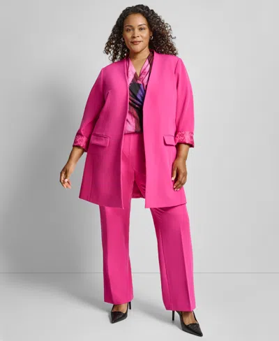 Dkny Plus Size Open Front Collarless Jacket In Pink