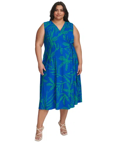 Dkny Plus Size Pebble-knit V-neck Sleeveless A-line Dress In Submerge Multi