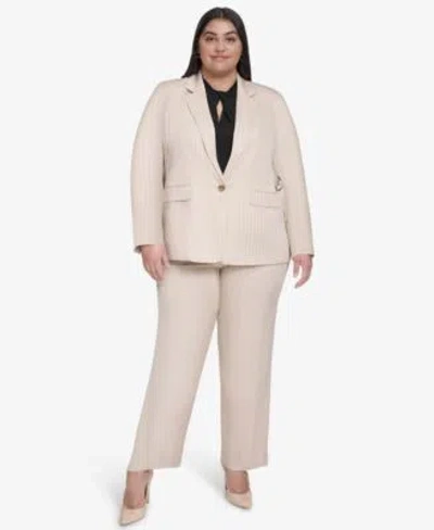 Dkny Plus Size Pinstriped Blazer Bootcut Pants In Chino Khaki,black