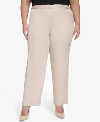 Dkny Plus Size Pinstriped Modern-fit Bootcut Pants In Chino Khaki,black