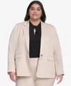 Dkny Plus Size Pinstriped One-button Blazer In Chino Khaki,black