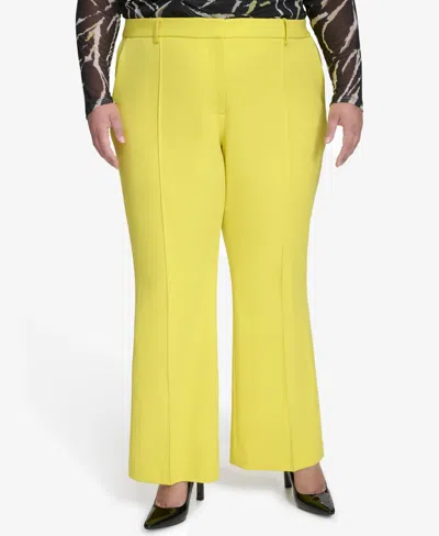 Dkny Plus Size Pintucked Flared Pants In Acid Yellow