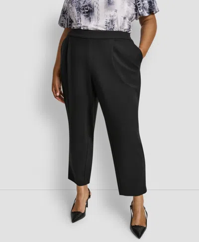 Dkny Plus Size Pleated Ponte Ankle Pants In Black
