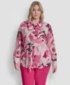 Dkny Plus Size Printed Button-front Top In Pink
