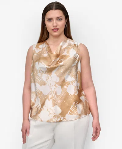 Dkny Plus Size Printed Cowlneck Sleeveless Blouse In Nude