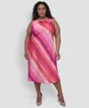 Dkny Plus Size Printed Cowlneck Sleeveless Midi Dress