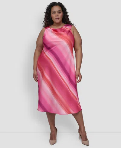 Dkny Plus Size Printed Cowlneck Sleeveless Midi Dress