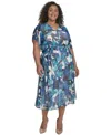 Dkny Plus Size Printed Flutter-sleeve Midi Dress In Ivory Multi