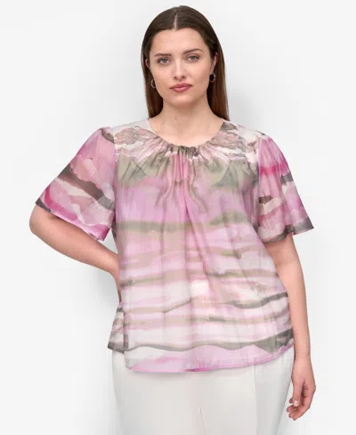 Dkny Plus Size Printed Short-sleeve Blouse