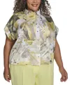 Dkny Plus Size Printed Short-sleeve Camp Shirt In Pebble,light Lemon Multi