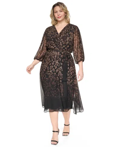 Dkny Plus Size Printed V-neck Midi Dress In Multi