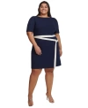 DKNY PLUS SIZE PUFF-SLEEVE TIPPED DRESS