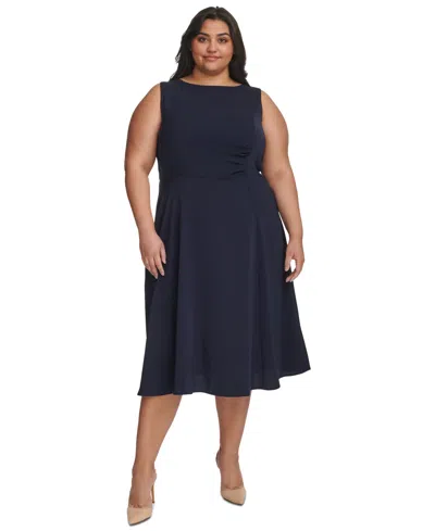 Dkny Plus Size Ruched Midi Dress In Navy