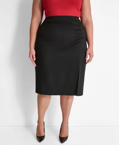 Dkny Plus Size Ruched Pencil Skirt In Black