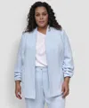 Dkny Plus Size Ruched-sleeve Open-front Blazer In Skyway Blue