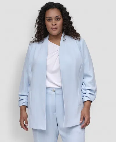 Dkny Plus Size Ruched-sleeve Open-front Blazer In Skyway Blue