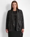 Dkny Plus Size Sequined Shawl-collar Long-sleeve Jacket In Black