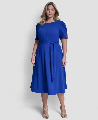 Dkny Plus Size Short-sleeve Jewel Neck Flared Maxi Dress In Brown