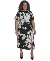 DKNY PLUS SIZE SIDE-TWIST SHORT-SLEEVE MIDI DRESS