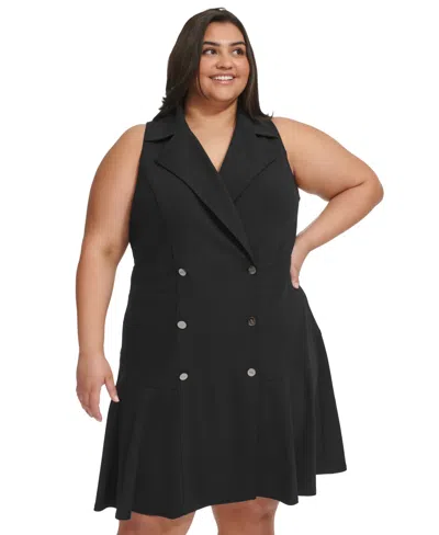 Dkny Plus Size Sleeveless Fit & Flare Blazer Dress In Black