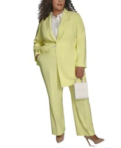 Dkny Plus Size Sleeveless Top Straight Leg Pants One Button Blazer In Light Lemon