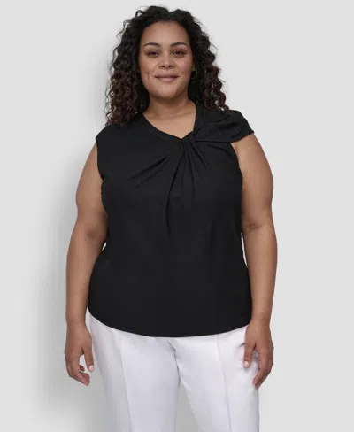 Dkny Plus Size Sleeveless Twisted-neck Knit Top In Black