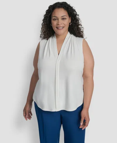 Dkny Plus Size Sleeveless V-neck Top In White