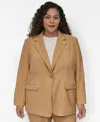 Dkny Plus Size Sueded Canvas One-button Blazer In Brown