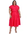 DKNY PLUS SIZE TIERED FIT & FLARE SHIRTDRESS