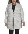 Dkny Plus Size Tweed One-button Notch-collar Topper In Ivory,black