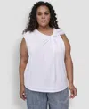 Dkny Plus Size Twisted-neck Sleeveless Blouse In White