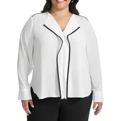 Dkny Plus Womens Control Top Chiffon Blouse In Linen White,black