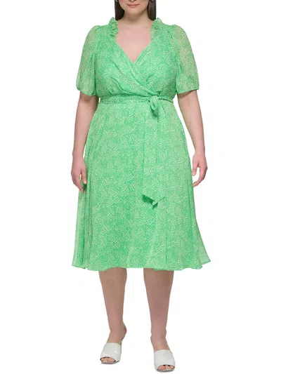 Dkny Plus Womens Faux Wrap Midi Wrap Dress In Green