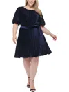 Dkny Plus Size Bubble-sleeve Tie-waist Pleated Dress In Multi