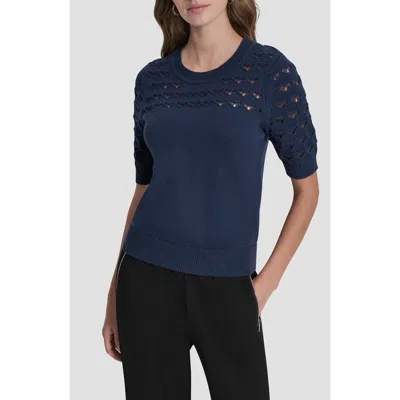 Dkny Pointelle Yoke Sweater In Blue