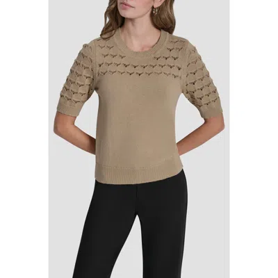 Dkny Pointelle Yoke Sweater In Brown
