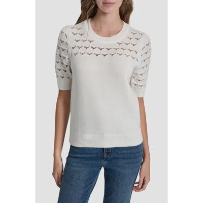 Dkny Pointelle Yoke Sweater In White