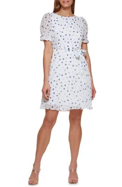 Dkny Women's Puff-sleeve Printed Dress In White