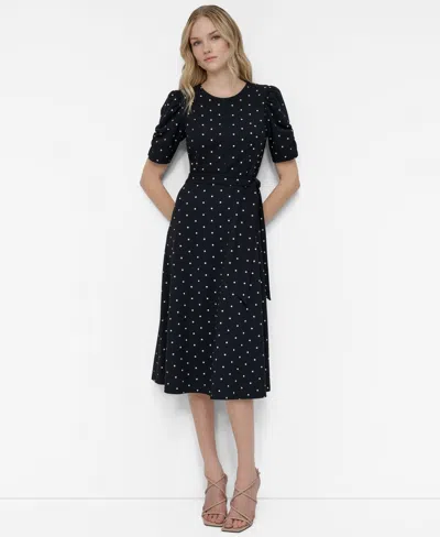 Dkny Polka-dot Midi Dress In Black