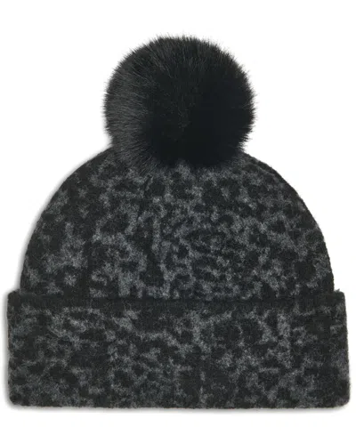 Dkny Pom Pom Animal Print Beanie In Black