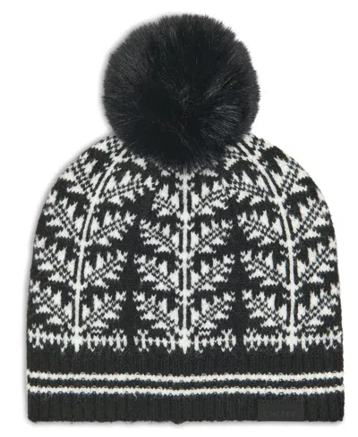 Dkny Pom Pom Fair Isle Inspired Beanie In Black