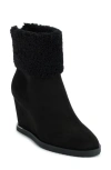 Dkny Powell Faux Shearling Wedge Bootie In Blk - Black