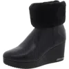 Dkny Powell Wedge Bootie Womens Faux Fur Lined Faux Leather Wedge Boots In Black