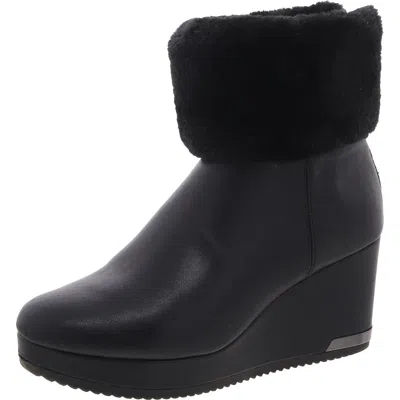 Dkny Powell Wedge Bootie Womens Faux Fur Lined Faux Leather Wedge Boots In Black