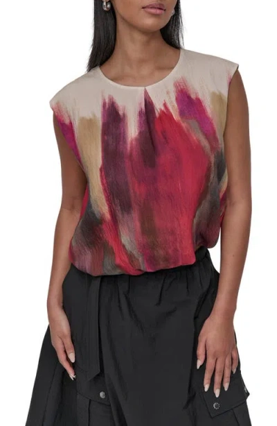 Dkny Print Bubble Hem Top In Neutral