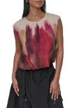 Dkny Print Bubble Hem Top In Brown