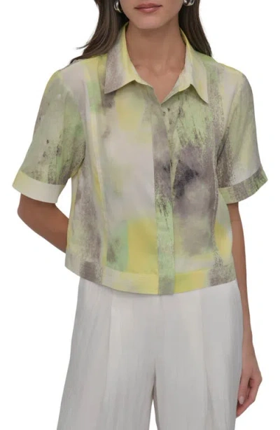 Dkny Print Camp Shirt In Watercolor Hues