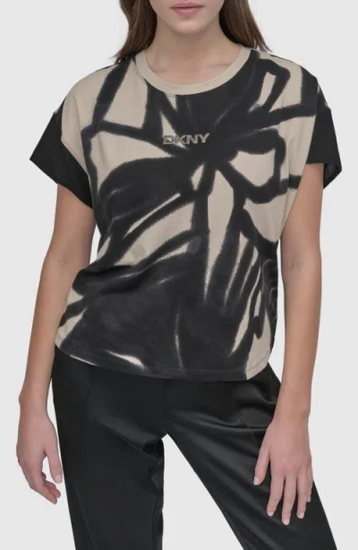 Dkny Print Chiffon Top In Floral Black