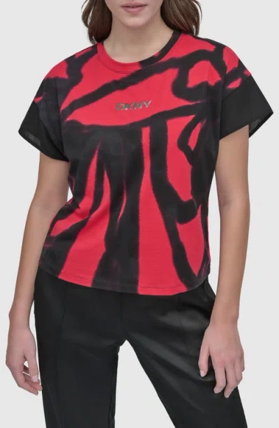 Dkny Print Chiffon Top In Floral Pink