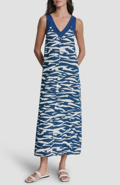 Dkny Print Colorblock Linen Midi Dress In Blue